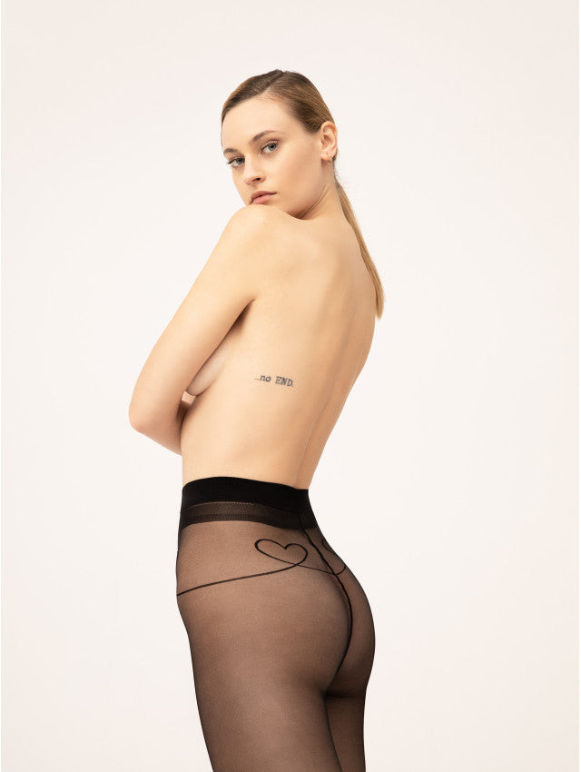 Collant motif coeur 15 deniers noir WITH LOVE Fiore