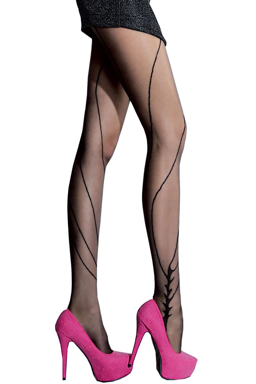 Collant fantaisie Fiore Tamisa 20 deniers noir avec motif graphique vertical pour jambe affinée