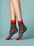 Chaussettes à rayures noires et rouges - Mezzo Forte 40 Den fiore