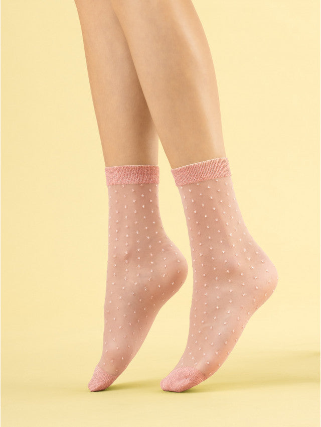 Chaussettes rose pâle à petits pois brillants voile 20 Den SECCO Fiore